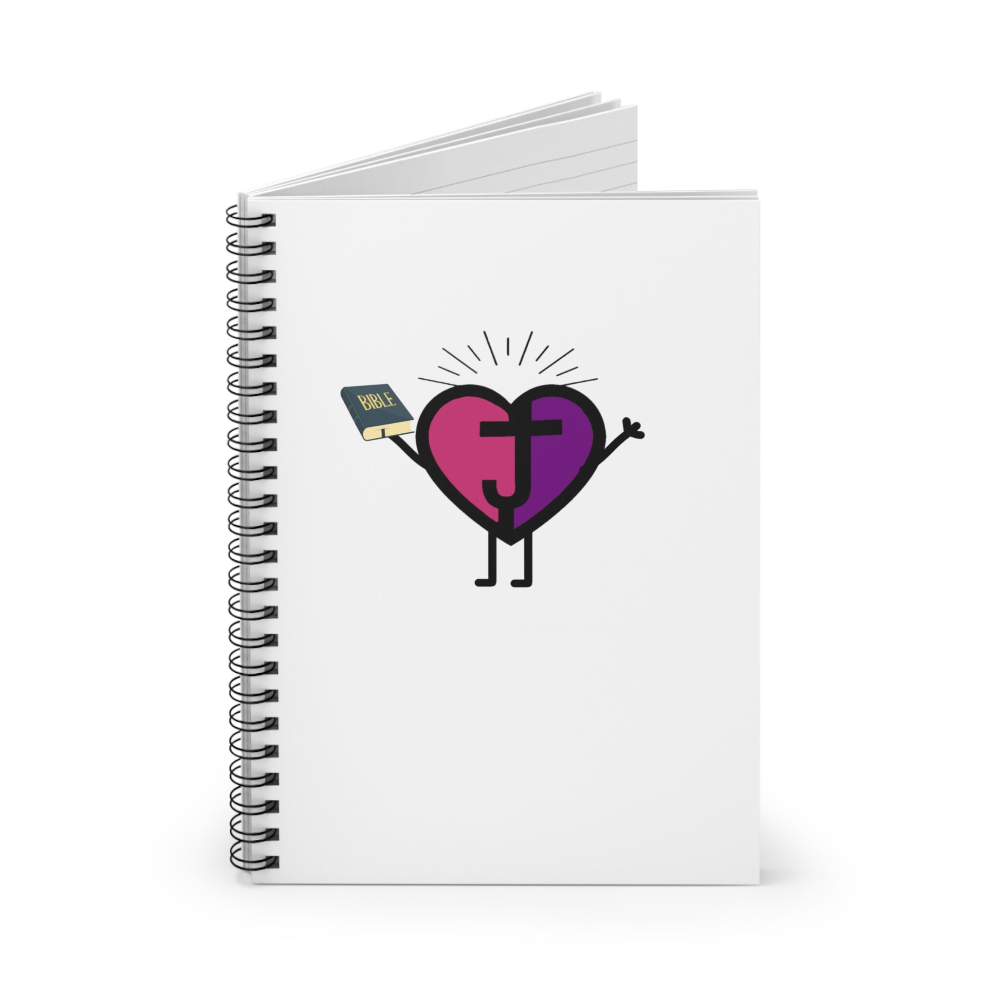 Joy Passionoy Mascot Holding the Bible Spiral Notebook - 118 Page Ruled Line Notebook for Everyday Use