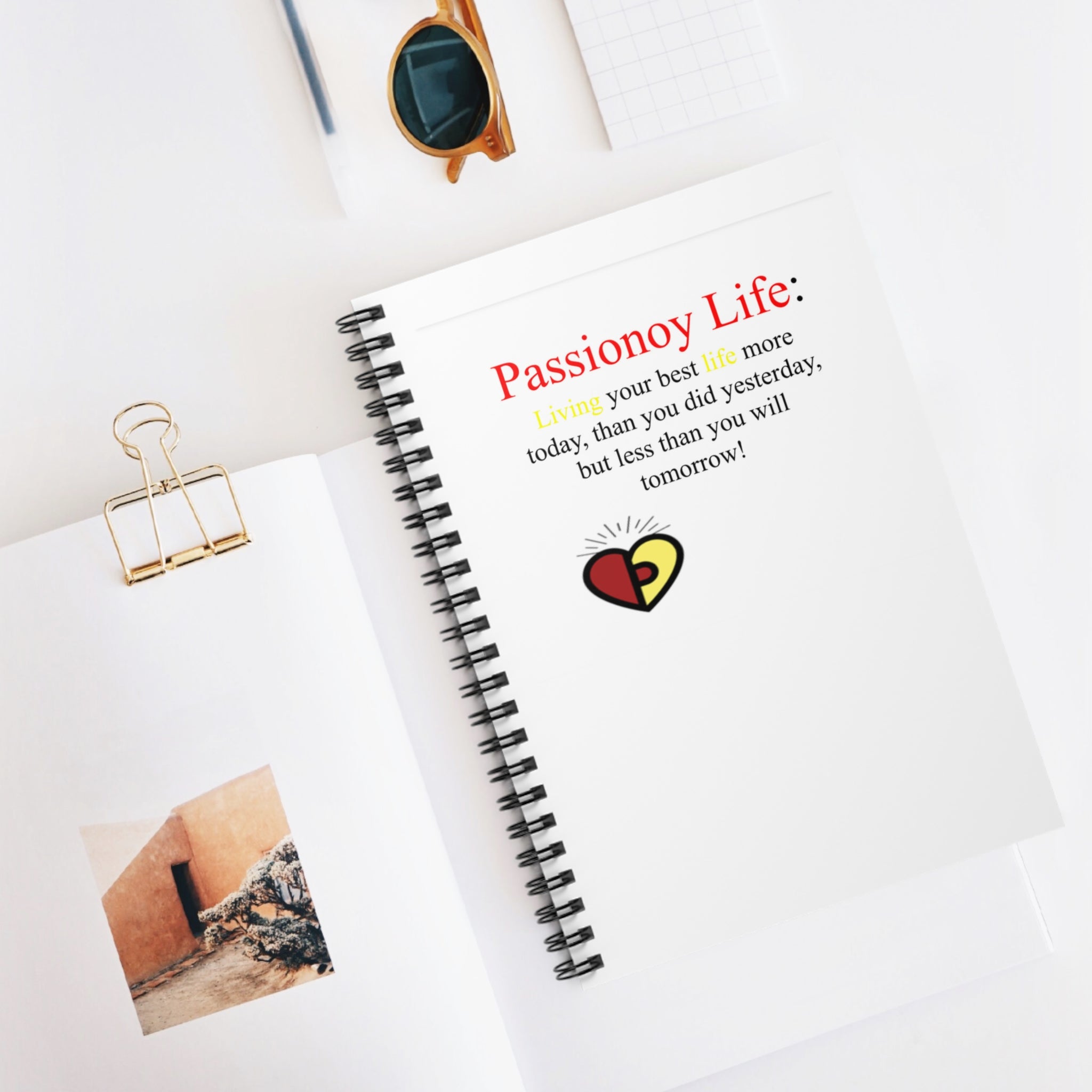 Passionoy Life Slogan Spiral Notebook - 118 Page Ruled Line Notebook for Everyday Use