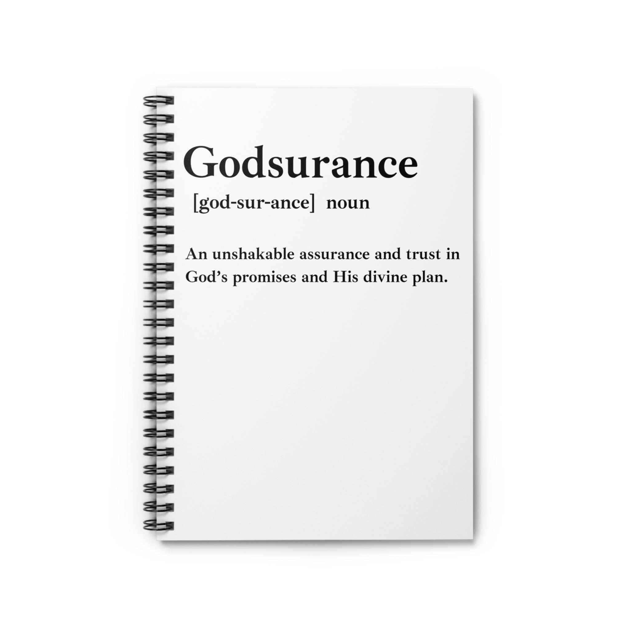 Godsurance Spiral Notebook - 118 Page Ruled Line Notebook for Everyday Use