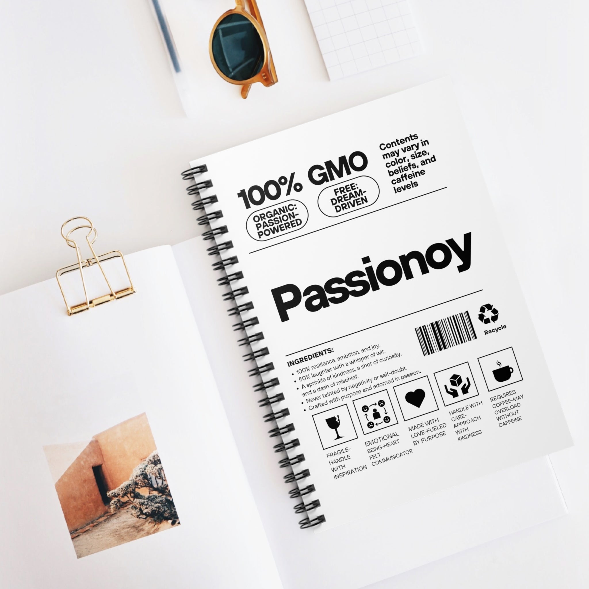 Passionoy Label Spiral Notebook - 118 Page Ruled Line Notebook for Everyday Use
