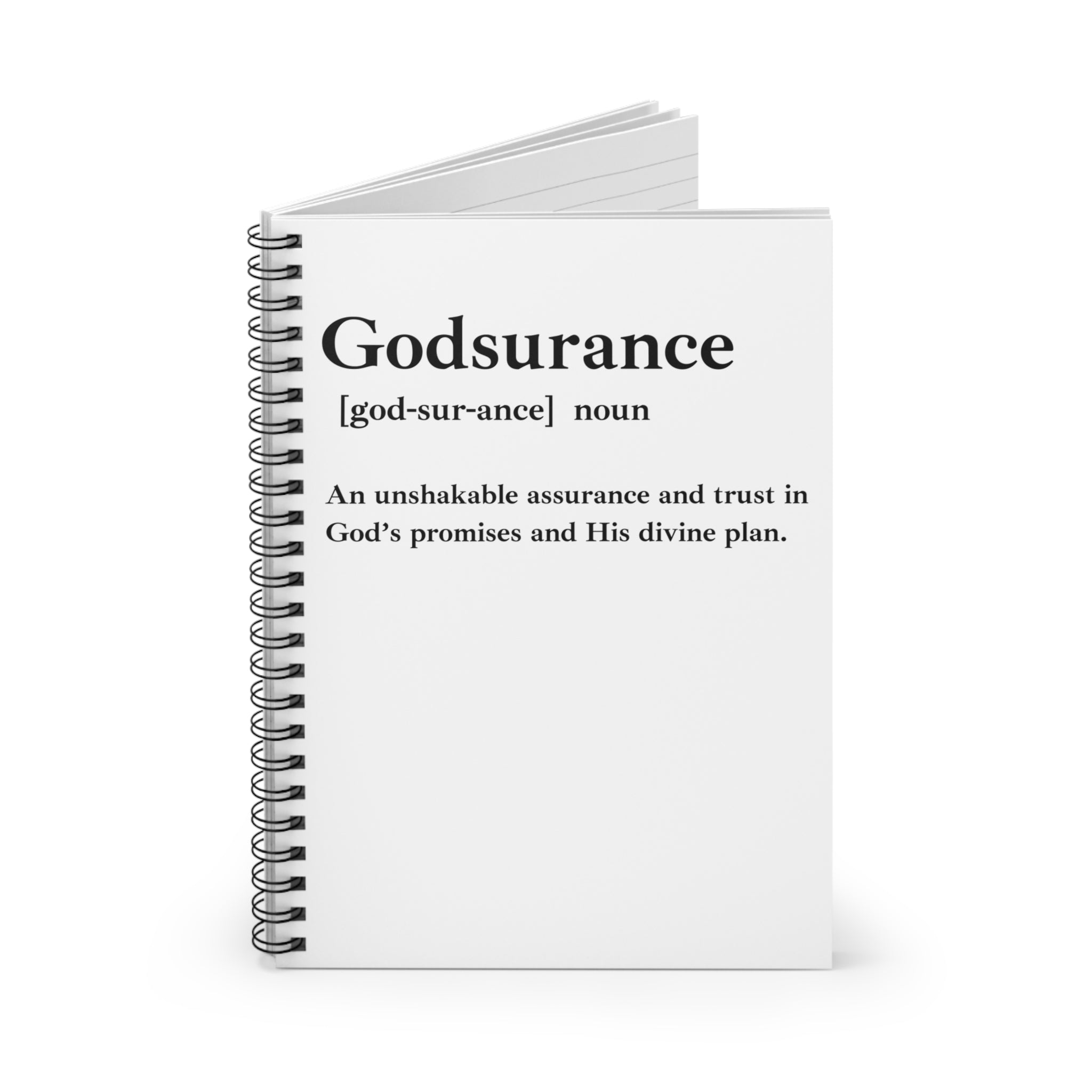 Godsurance Spiral Notebook - 118 Page Ruled Line Notebook for Everyday Use