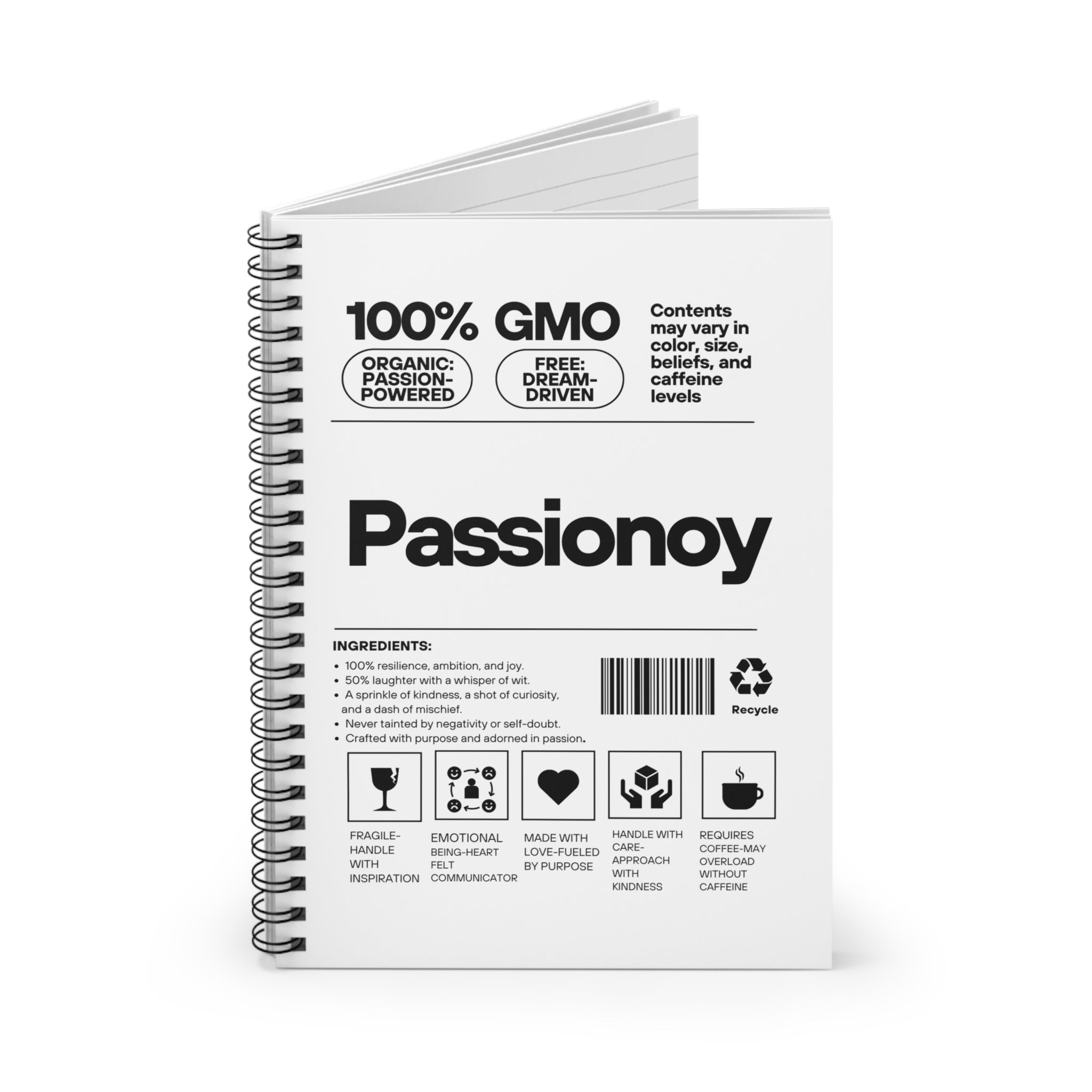 Passionoy Label Spiral Notebook - 118 Page Ruled Line Notebook for Everyday Use