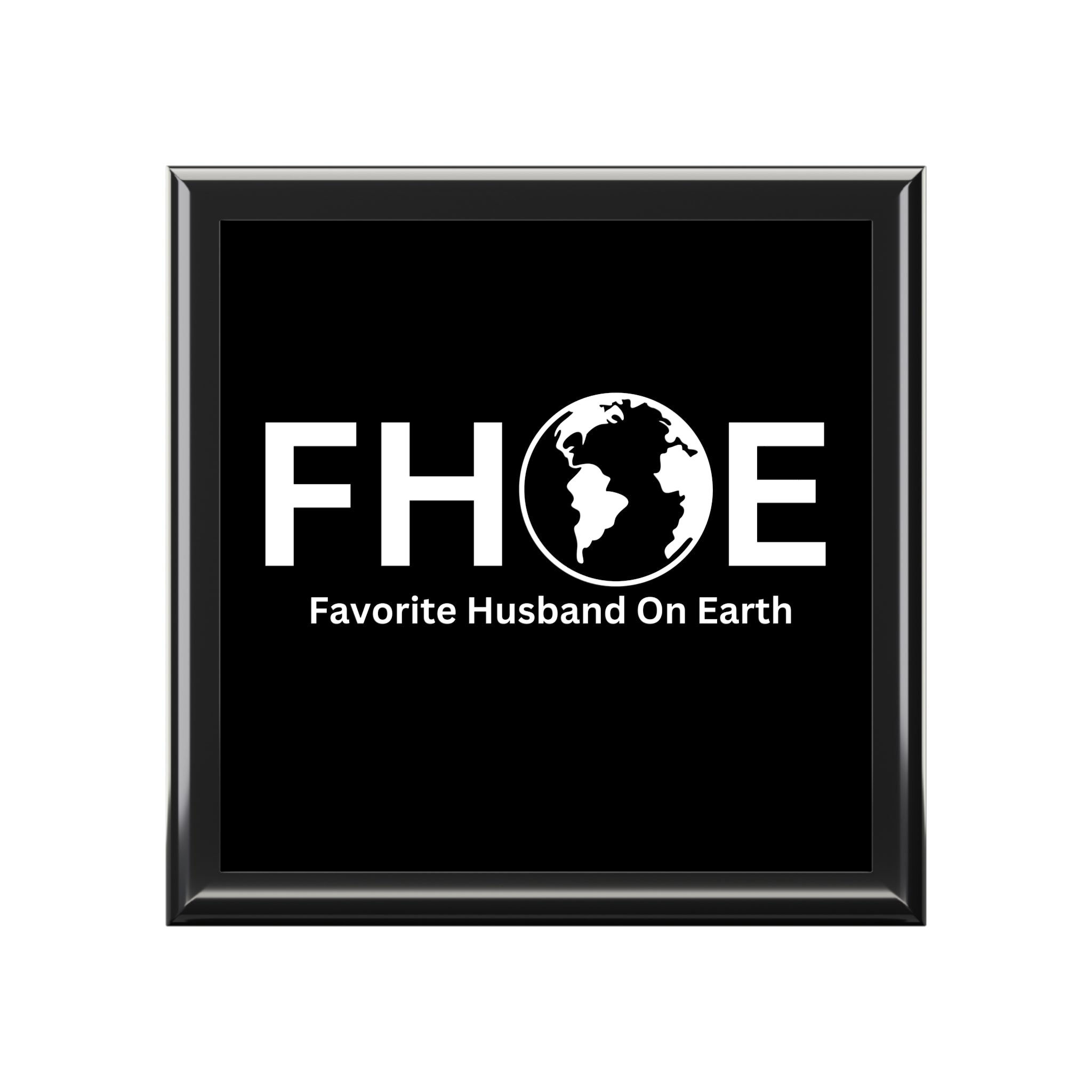 Favorite Husband on Earth (FHOE) Personalized Jewelry Box – Ebony Black, Golden Oak, or Red Mahogany