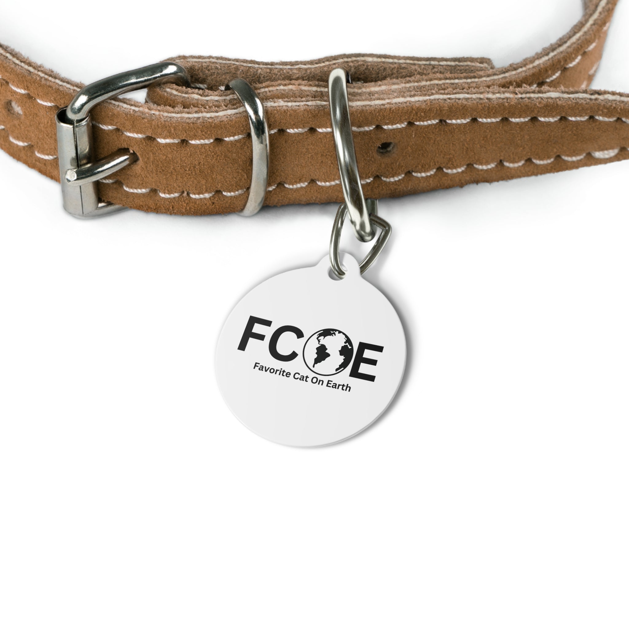 Favorite Cat On Earth (FCOE) - White Personalized Pet Tag