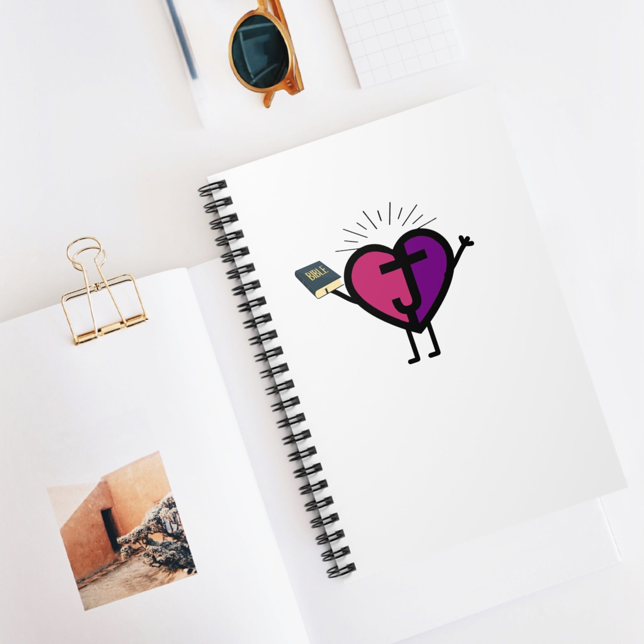 Joy Passionoy Mascot Holding the Bible Spiral Notebook - 118 Page Ruled Line Notebook for Everyday Use