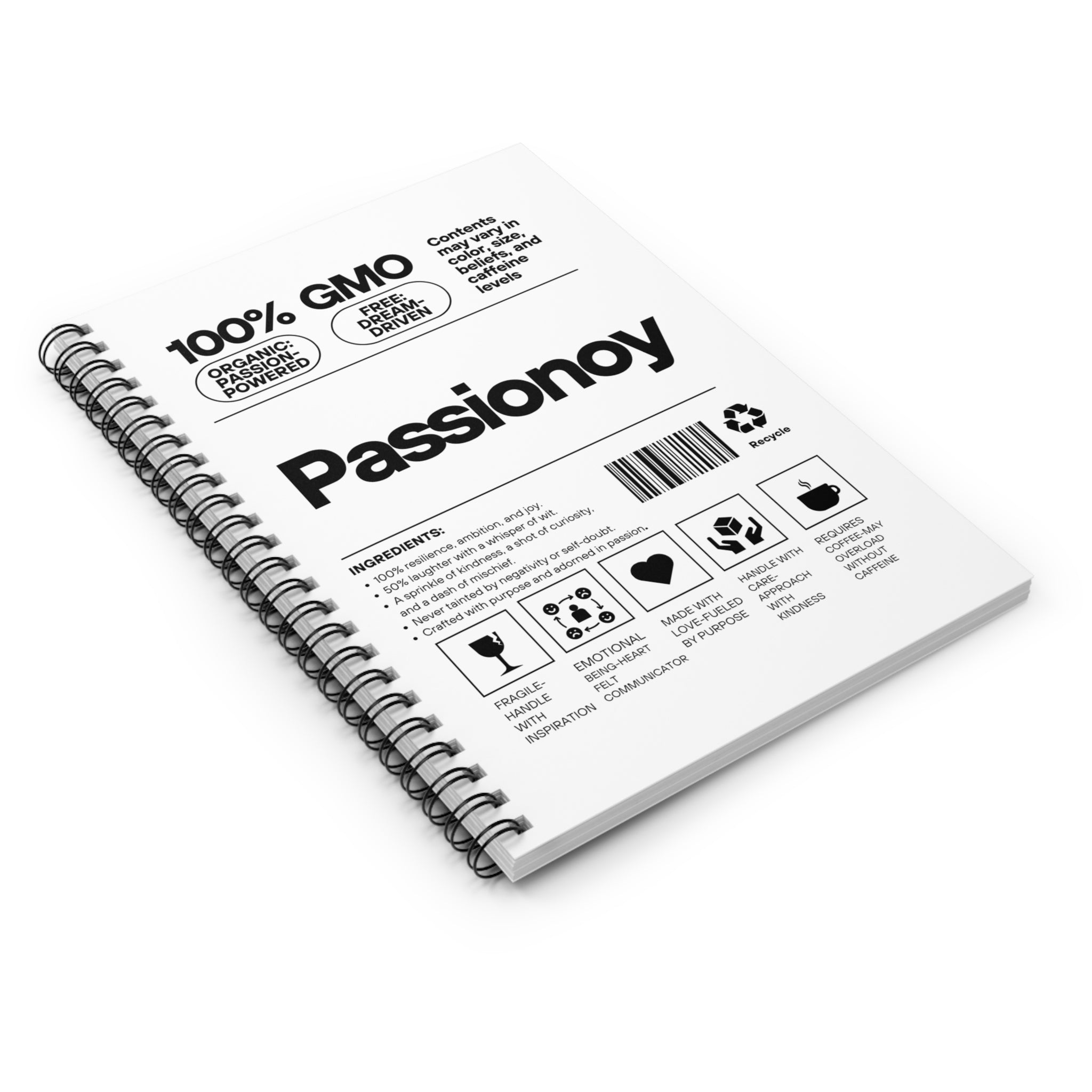 Passionoy Label Spiral Notebook - 118 Page Ruled Line Notebook for Everyday Use