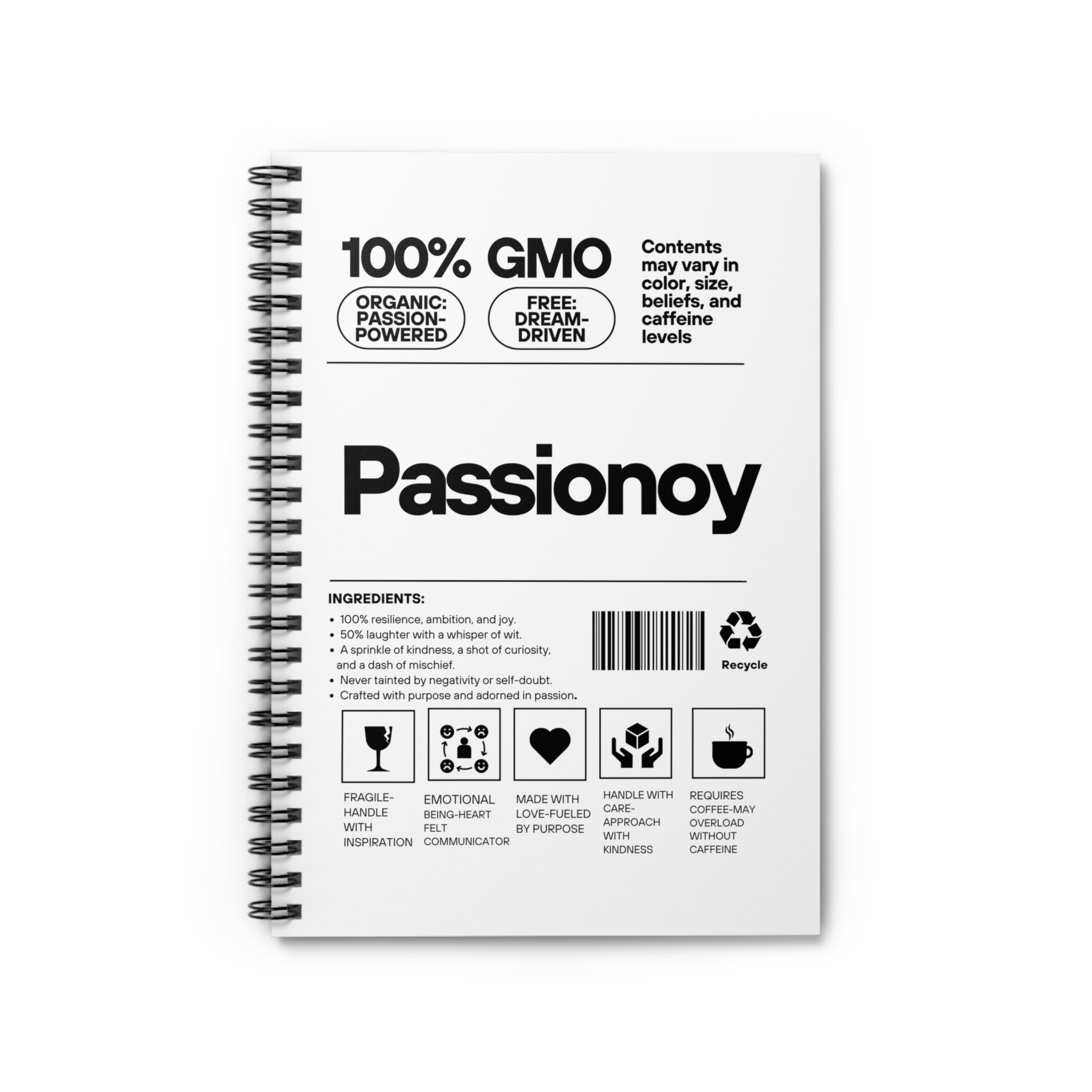 Passionoy Label Spiral Notebook - 118 Page Ruled Line Notebook for Everyday Use