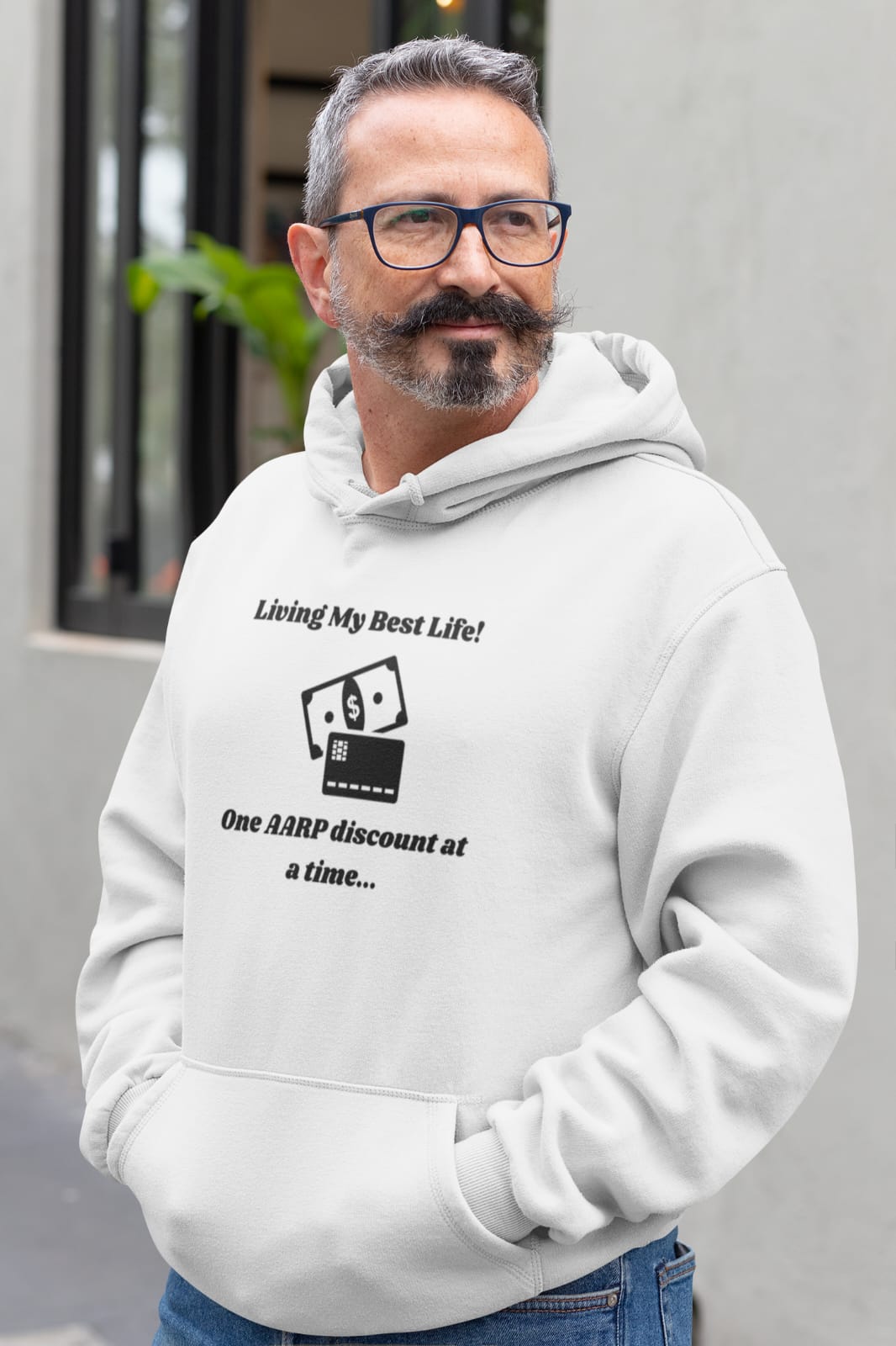 Living My Best Life Hoodie - AARP Discount Humor Hooded Sweatshirt for Men and Women