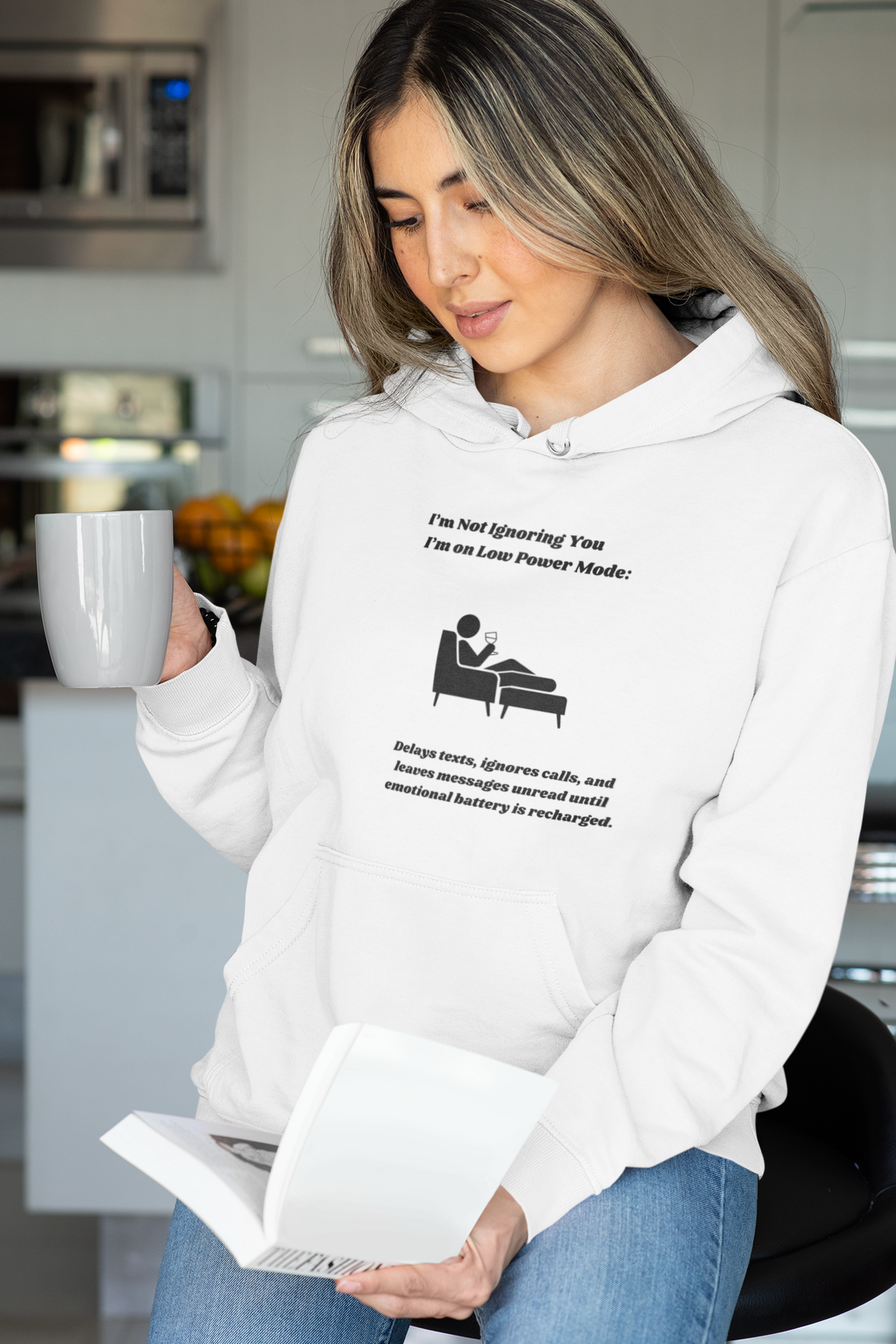 I'm Not Ignoring You, I'm on Low Power Mode Hoodie - Funny Tech Humor Hooded Sweatshirt for Men and Women